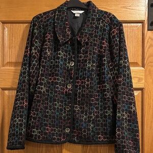Christopher & Banks Black Love Circle Pattern ButtonUp Blazer Size Large